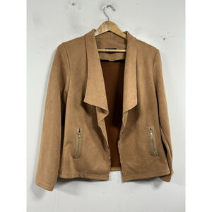 Womans Excellent Condition Pretty Garden Drape Open Front Jacket M Tan